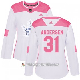 Dame Ishockey Toronto Maple Leafs Tröja Frederik Andersen 31 Adidas 2017-2018 Vit Rosa Fashion Authentic